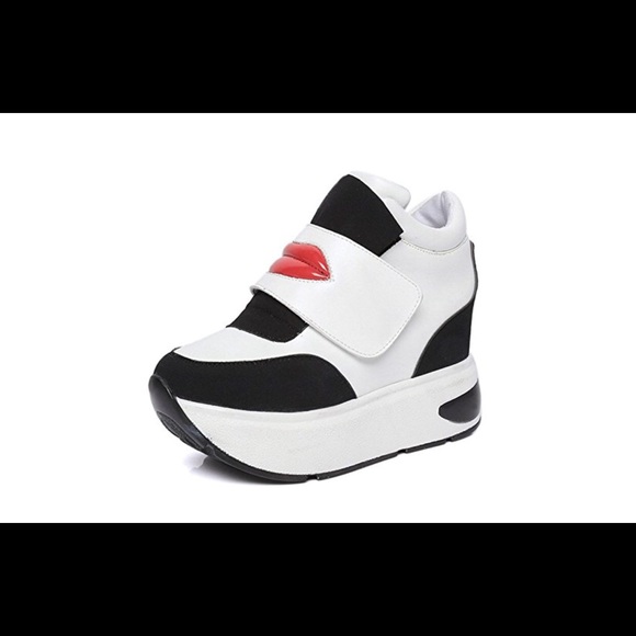 red and white platform sneakers